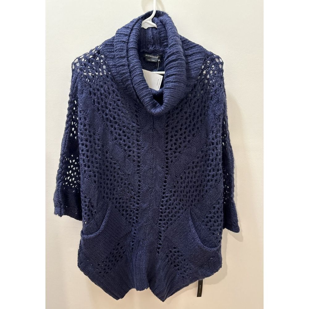 BCBG Maxazria Women's All Navy Blue Turtle Neck Poncho Sweater Size S/M NWT